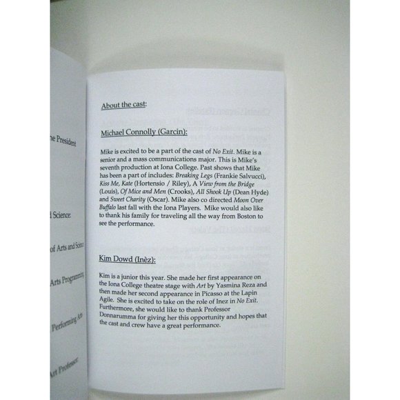 No Exit Show Program 2009 Iona Department Performing Arts New York Theatre - Picture 3 of 3